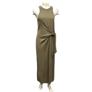 Massimo Dutti women’s tie front sleeveless kahki color maxi dress size Small